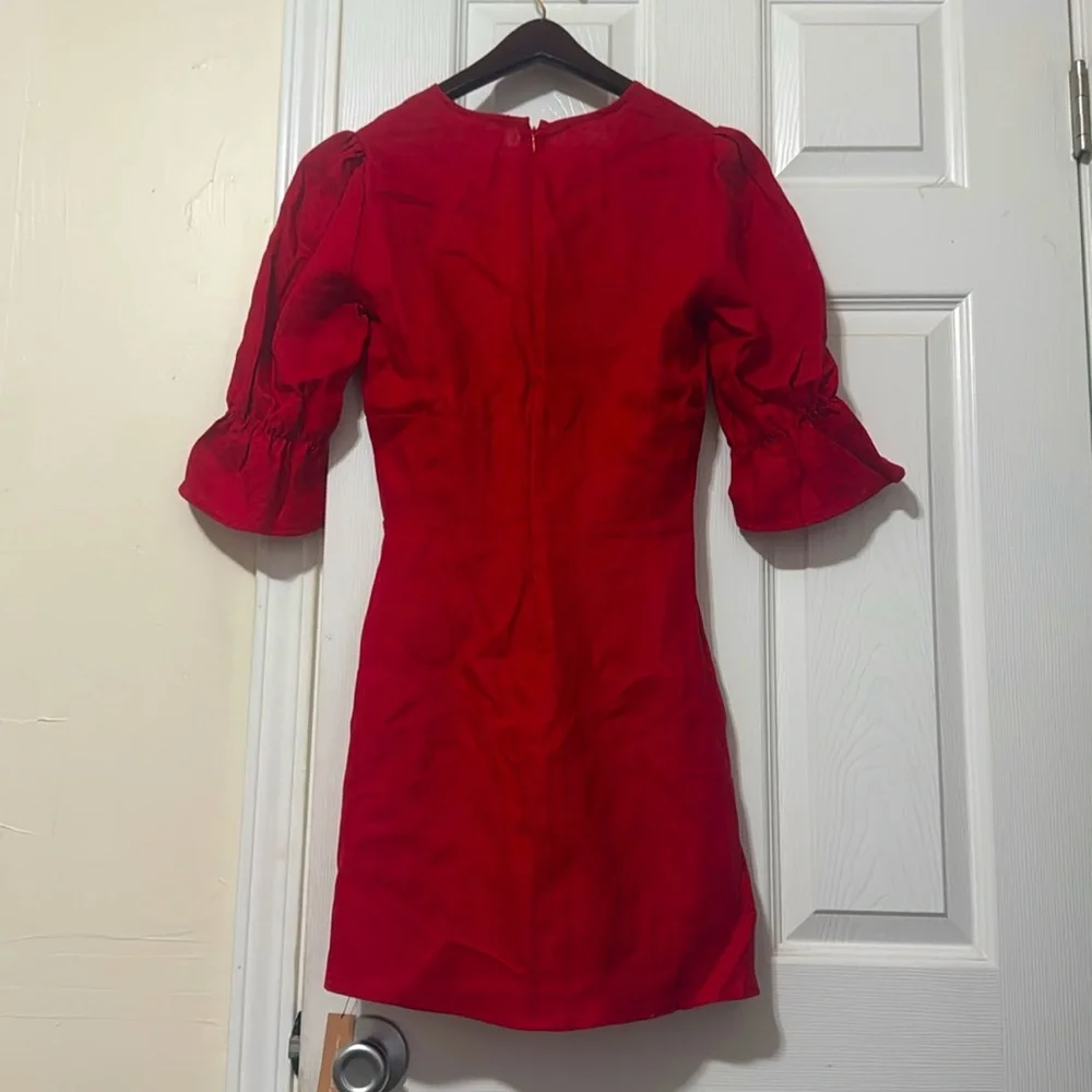NWT Reformation Simi Linen (Cherry Red) Low Cut Dress - Picture 7 of 9